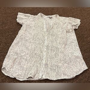 H&M black white speckled cap sleeve button front shirt top blouse 10